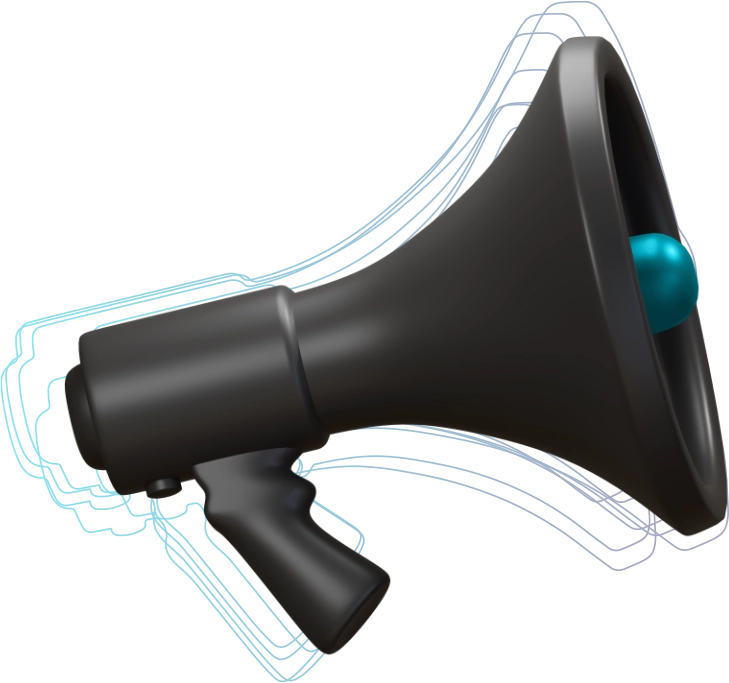 A 3D image of a megaphone